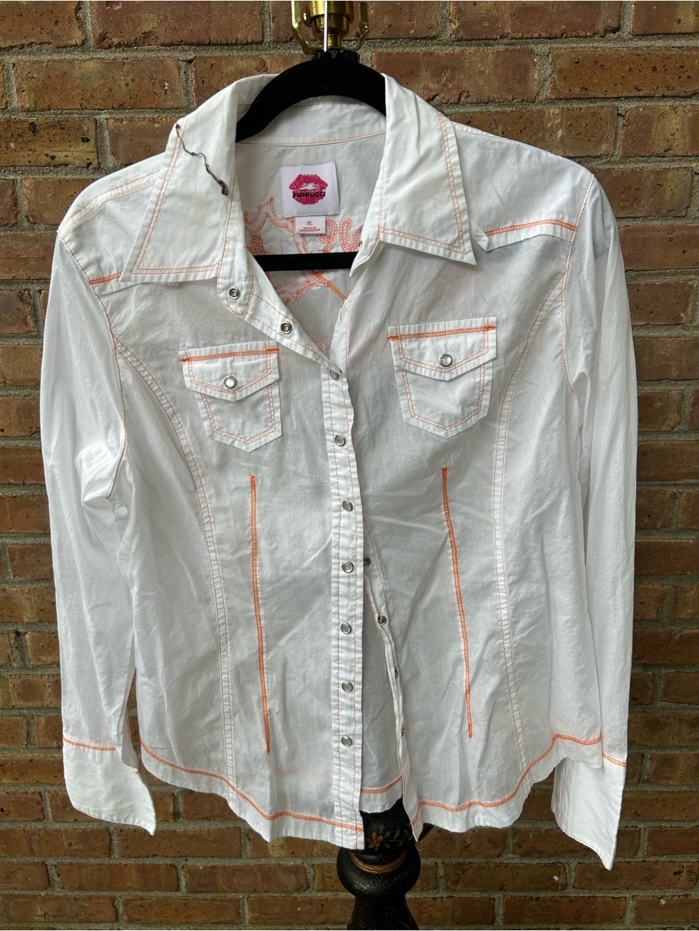 Fiorucci “Native LA” White Button-Down Shirt with Orange Topstitching